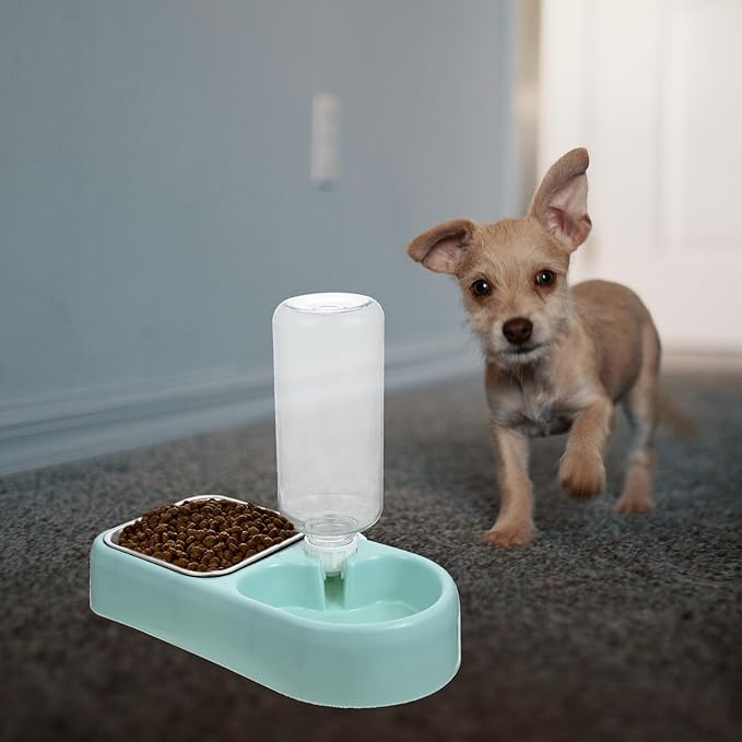 YARNOW Automatic Refill Hanging Dog Water Dispenser and Detachable Pet Feeding Bowl Set, Anti-Fall Cage Feeder for Puppies and Cats, Blue Plastic Raised Water and Food Bowl for Kennel Use
