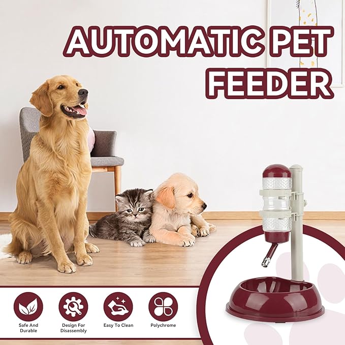 Adjustable No Drip Pet Water Dispenser - Portable Dog & Cat Water Bottle Stand (Brown)