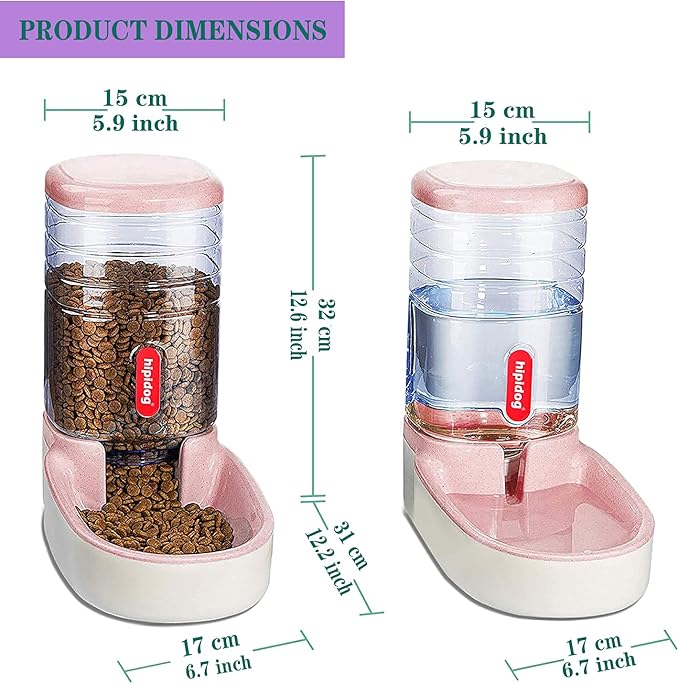 Automatic Feeders and Waterer Dog Cat Food Feeder Water Dispenser Gravity Food and Water Dispenser Automatic Food Dispenser for Small Large Pets Pink