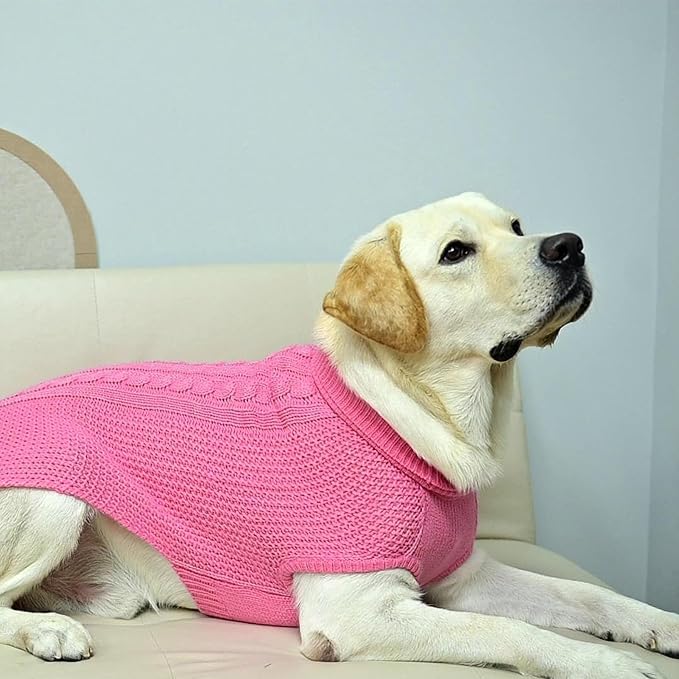 XXS Dog Sweater, Classic Cable Knit Warm Dog Sweatshirt with Reflective Yarn for Girl Boy, Halloween Fall Winter Coat Turtleneck Pullover Clothes Apparel for Small Medium Large Dogs (Pink XXS)
