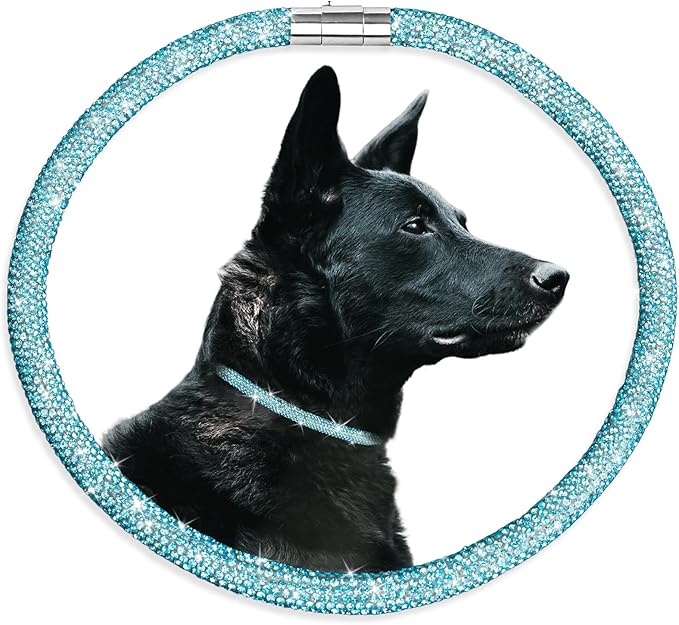 Stylish and Luxurious Diamond Dog Collar,Magnetically Absorbent Clasp,Full Diamond Design,Perfect for Wedding and Everyday Walking - Blue Diamons Necklace Collar for Large Dogs,24''