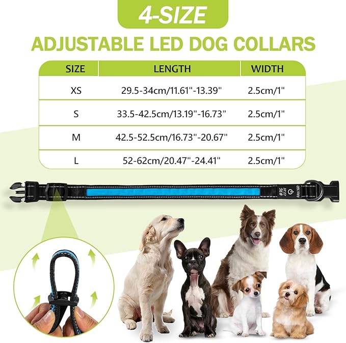 Led Glowing Dog Collars, Lighted Dog Collars for Night, Dog Glow Collar Rechargeable, Light Up Dog Collar for Small Dogs (Blue, Pack of 1, S)