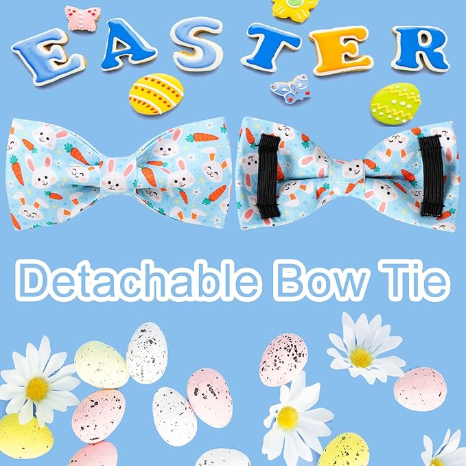 Easter Dog Collar With Bow Tie, Cotton Carrot Bowtie for Large Girl Boy Dog, Cute Bunny Pet Collar With Metal Buckle, Gift, S