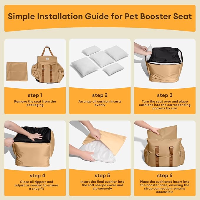 FUNNY FUZZY Dog Car Booster Seat for Small/Medium Dogs up to 25lbs – Waterproof, Non-Slip Base, Safety Leash & Fully Washable Design for Safe and Comfortable Travel (Brown)