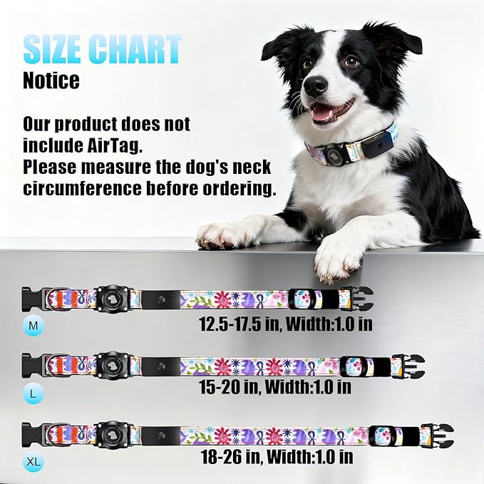 LED AirTag Dog Collar - Brightest Light Up Dog Collars - IP68 Waterproof Air Tag Dog Collar Holder - 1,600 Feet of High Visibility - Magnetic Charging - Dog Lights for Night Walking (Flower, XL)