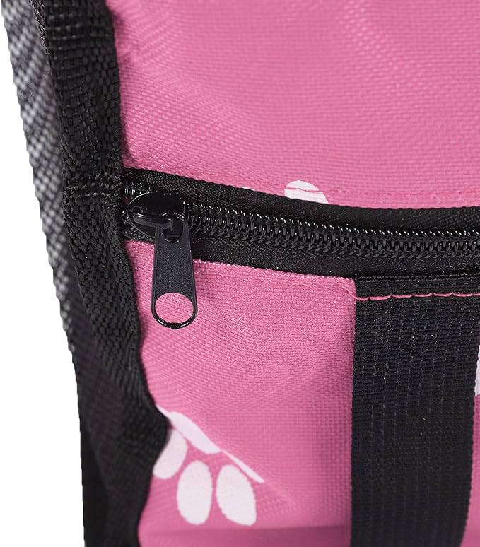 Pet Carrier Cage Dog Car Seat Bear Pattern Washable Foldable Pet Safety Travel Seat with Support Rod for Cars Oxford Cloth Material (Pink paw Print Support Stick Style)