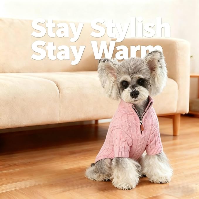 Small/Medium Dog Sweater, Warm Dog Winter Coat w/Sleeves, Comfortable High Neck Premium Dog Clothes for Schnauzer-Best for Holidays, Daily Walks M Pink