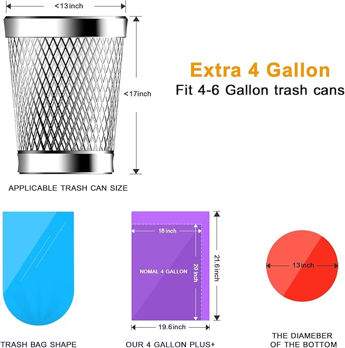 KONE 4 Gallon Trash Bags 168 Count Extra Thick Small Trash Bags Small Garbage Can Bags for Bathroom Home Office Kitchen
