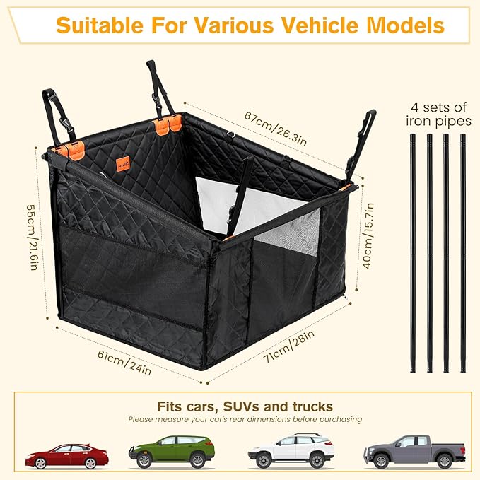 Pecute Dog Car Seat, Back Seat Extender for Dogs, Upgraded Sofa Leather, Breathable Mesh Sides, Hard PVC Panels Bottom Support to 330 lbs, for Cars/Mid-Size SUV/Small Truck