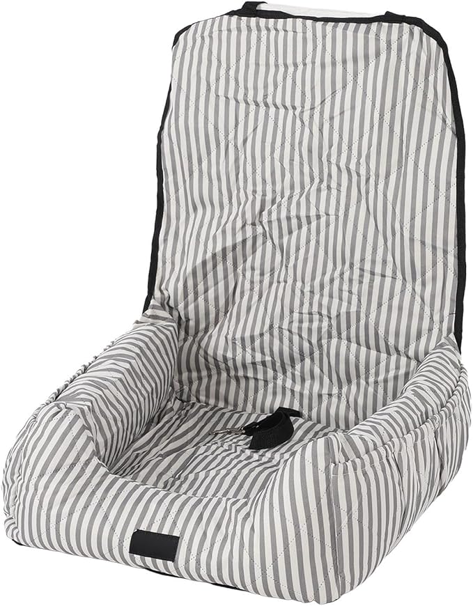 Dog Booster Seat Portable Water Proof Polyester with PP Cotton Filling, Grey White Stripes - Adjustable Safety Straps, Removable Washable Cover, Travel Comfort for Small Pets