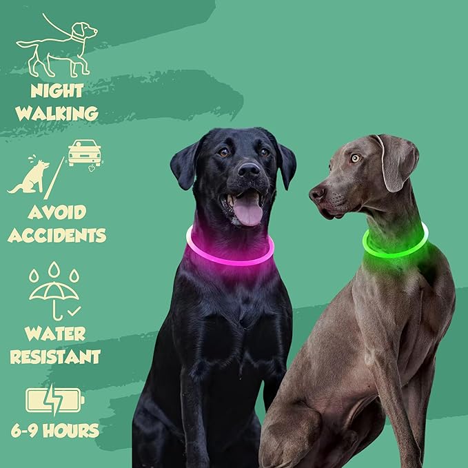 LED Dog Collar - Light Up Dog Collars, USB Rechargeable Dog Lights for Night Walking, Universal, Waterproof, Light Up Safety Collar for Pets - Blue
