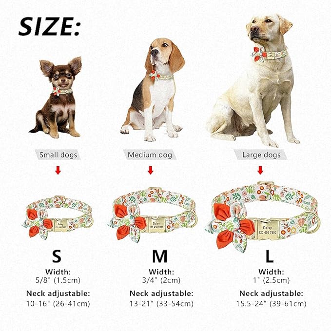 Custom Flower Dog Collar Nylon Floral Printed Pet Dog Collars Personalized Puppy Collar for Small Medium Large Dogs Cat Pitbull 167 Orange M