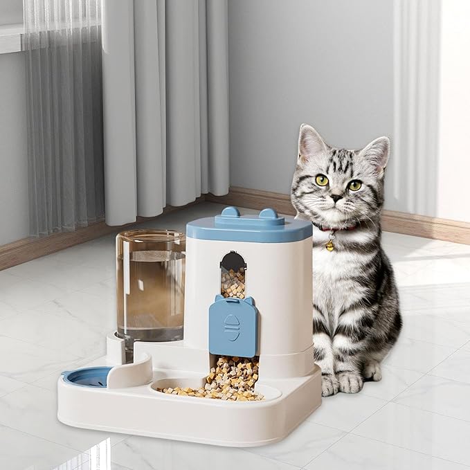 Automatic Pet Feeder and Waterer Dog Feeder 2 in 1 Anti Slip Large Capacity Feeding Station for Cats and Small Dogs Indoor, Blue