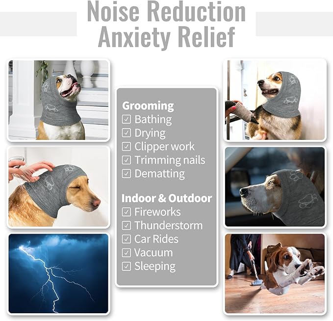 Nanaki Dog Hats Calming Hoodie-Dog Ear Covers Head Cover Protector Hematomas Wraps, No Shake Ear Wrap Muffs Noise Protection, Anxiety Relief, Fireworks, Grooming, Thunderstorm, Bath, Vet Visit