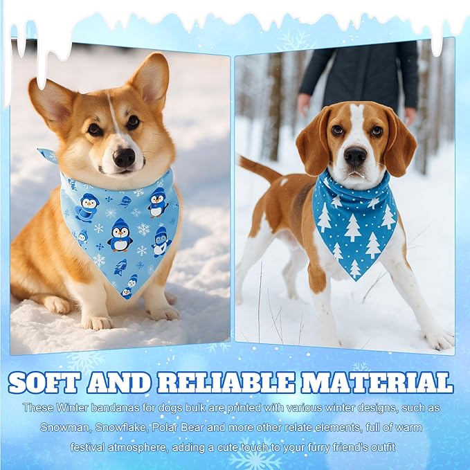 Preboun 50 Pcs Winter Dog Bandanas Bulk Snowflakes Snowmen Polar Bear Penguin Bandanas for Dogs Triangle Kerchief Bibs Scarf Pet Xmas Costume Photo Props Accessories, 25 Styles (25.6 x 17.7 x 17.7)