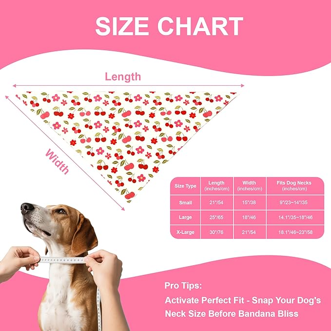 Floral Dog Bandanas 2-Pack for Large to X-Large Dogs 18-23" Neck - Reversible Plaid Scarf, Pink Green Pet Accessory for Spring Summer