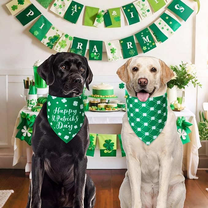 St. Patrick's Day Dog Bandanas Small 3PCS, 6 Pattern Green Scarf for Boy and Girl, Triangle Reversible Bibs Breed for Puppy Pets