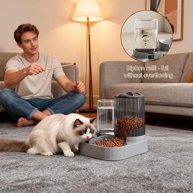 Automatic Controlled Dog Feeder - 2 in 1 Pet Feeder and Waterer | Pet Food Bowl for Wet Dry Food Dispenser with Controlled Feed Outlet for Small Medium Pets Home Outdoor