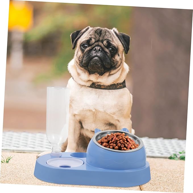 Automatic Dog and Cat Feeder with Water Dispenser Dual Bowl Design for Convenient Feeding Easy to Clean Stylish Look Blue for Dogs and Cats