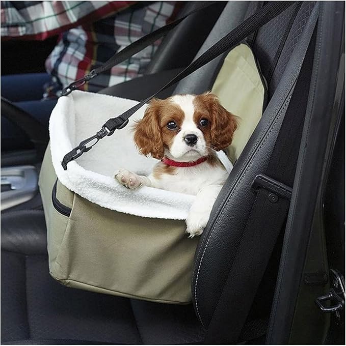 Pet Dog Car Booster Seat Pet Mesh Puppy Safety Belt Stable Foldable Travel Pet Dog Car Seat Booster Basket(Khaki)