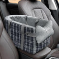 Pet Car Seat for Small Dogs & Cats, Large Space with Soft Cushion, Removable Design, Secure Straps, Fits Most Vehicles (Blue-Grey Plaid, 9.8 * 17.7 * 9.8 inches)
