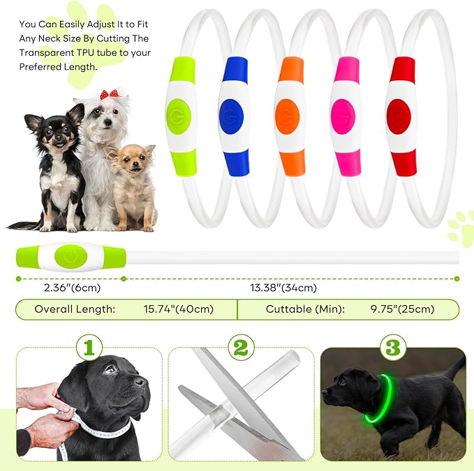 LED Dog Collar, Light Up Dog Collars USB Rechargeable for Night Walking-Fashion TPU Glowing Safety Pet Collar Lights for Small Dogs Cat (Green)