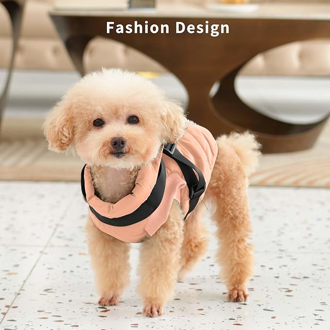 Dog Jacket with Harness,Fleece Lined Warm Puppy Coat for Winter,Soft Windproof Medium Dog Vest,LightOrange XL