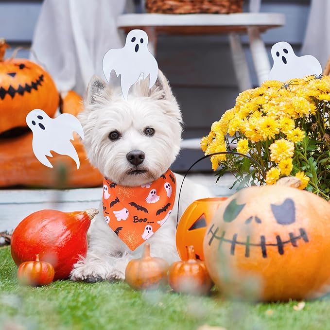 Reginary 72 Packs Halloween Dogs Bandanas Bulk Pet Scarf Pumpkins Bibs Adjustable Dog Bandana for Halloween Pet Costume