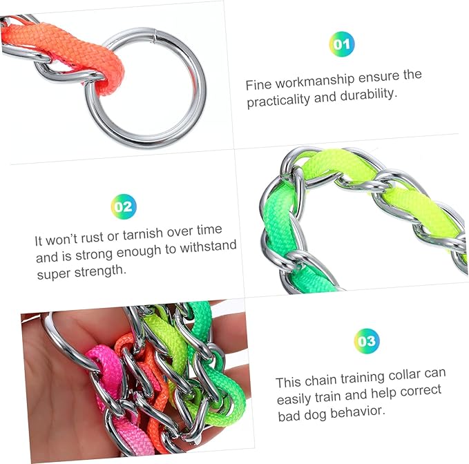 SUPVOX Rainbow Colored Dog Pulling Rope Collar Lightweight Durable Nylon Training Chain for Dogs Comfortable Fit Easy to Install for Outdoor Activities