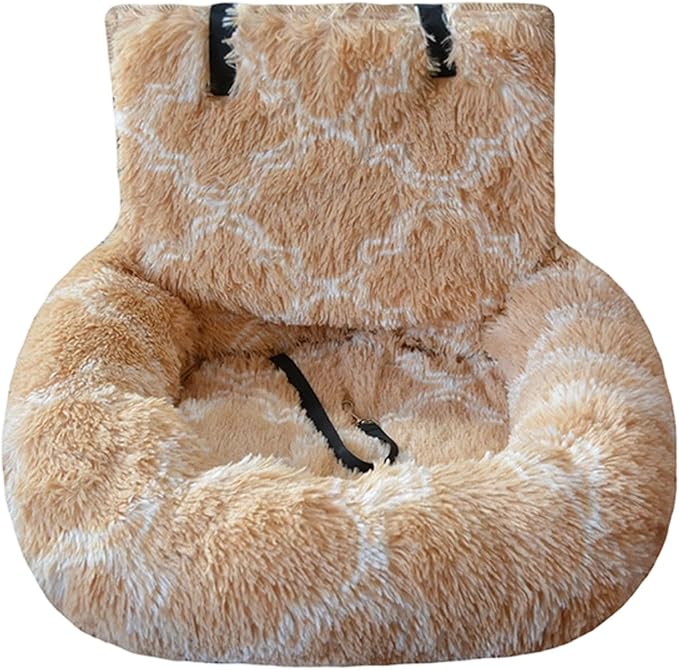 Generic Dog Car Seat for Dogs,Fluffy Pet Seat with Detachable Washable Cushion, Portable Travel-Safe Bed for Cars with Safety Belts (Yellow, 72X60cm)