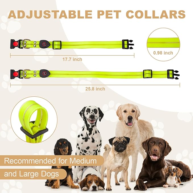 LED Pet Collars USB Rechargeable, Light Up Dog Collars Waterproof and Rechargeable, Flashing Glow in Dark Dog Collars, Adjustable Lighted Small Medium Large Dogs Collars for Night Walking.
