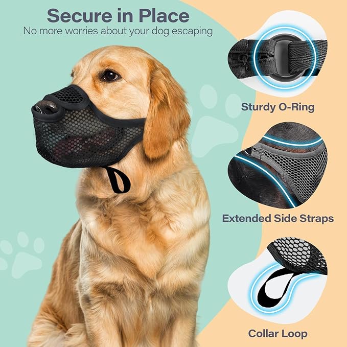 LUCKYPAW Dog Muzzle for Large Medium Small Dogs, Patented Mesh Muzzle to Prevent Biting Chewing Eating, Soft Mouth Guard with Front Opening Design for Drinking Panting (Grey, XS)