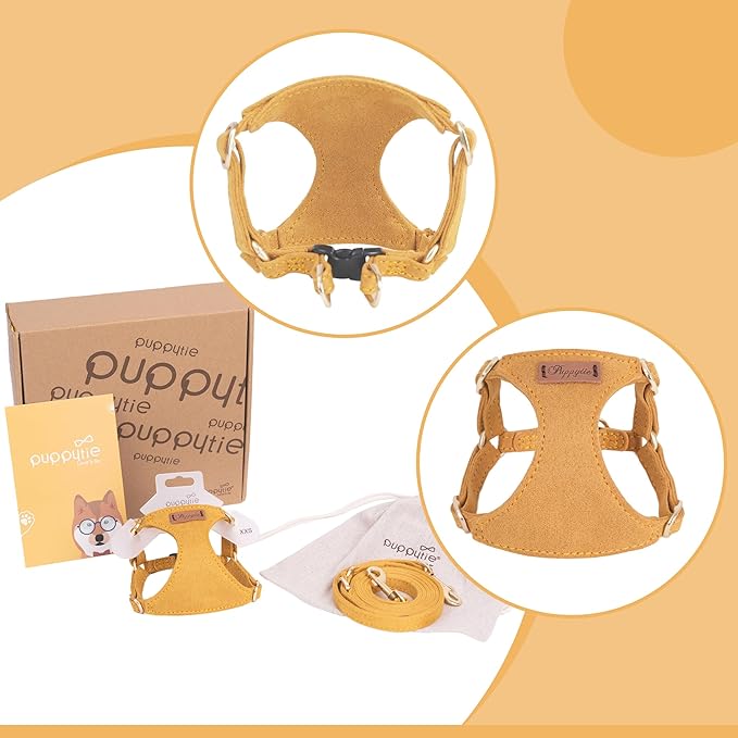 Puppytie No Pull xs Dog Harness with Multifunction Dog Leash,Soft Adjustable No Choke Escape Proof Pet Harness Vest,Yellow,XS
