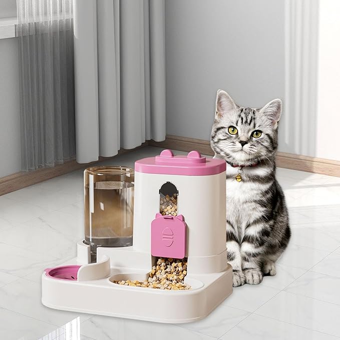 Automatic Pet Feeder and Waterer Dog Feeder Large Capacity, Anti Slip, Water Dispenser, Feeding Station for Cats Small Dogs, Pink