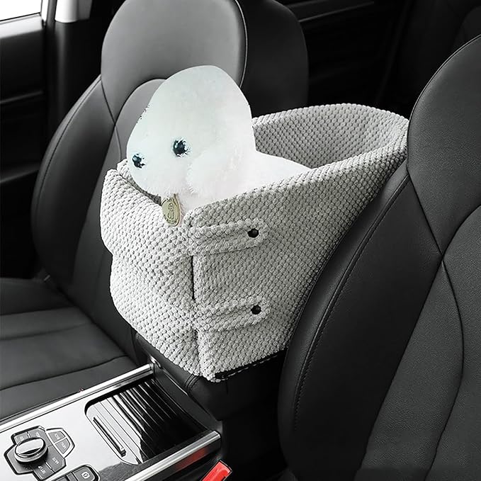 Center Console Dog Car Seat,Puppy Car Seat for Small Dogs 0-15 Lbs,Dog Booster Seat with Safety Tethers,Portable Pet Car Seat for Car Travel,Grey