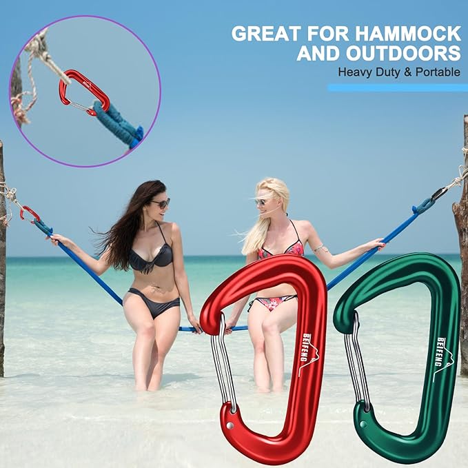 BEIFENG Heavy Duty Lightweight Locking Carabiner Clips D Ring for Camping Hiking Outdoor Gym etc, Carabiner with Lock Small Carabiners for Dog Leash & Harness