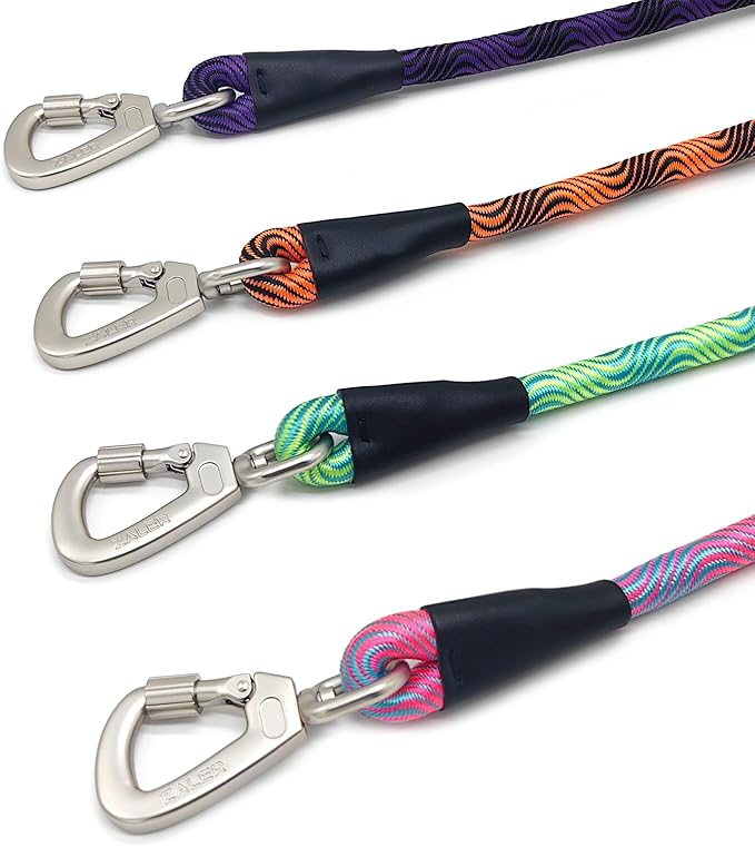 ZALER Short Dog Leash, 18 Inches Rope Traffic Leashes for Dogs, Reflective Dog Lead with O-Ring, Heavy Duty Pet Leash for Large and Medium Dogs (18'' Blue Pink)