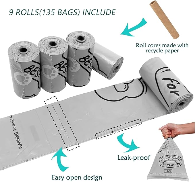 Dog Poop Bag Holder with Leash Clip, Adjustable Strap & 2-Side Hooks for Used Dog Waste Bags (Mint Green)