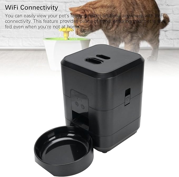 Automatic Cat Food Dispenser Pet Feeder Timing Feeding Portion Control Convenient Connection Cat Dog Dry Food Dispenser (Black)