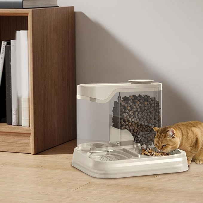 Pet Feeder and Water Dispenser Set, 2 in 1 Cat Food and Water Bowl Set - Large Capacity Automatic Dog Feeder with Water Dispenser for Puppy, Medium Dogs & Cats (White)
