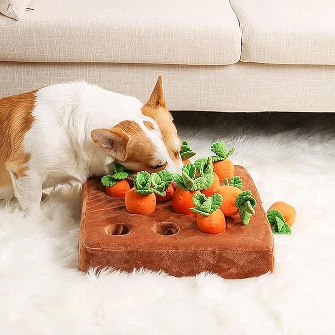 Genérico Snuffle Dog Toy - Interactive Feeding Puzzle with 12 Carrots | Plush Nose Work Mat for Mental Stimulation Brain Training Enrichment Activity for Puppy Rabbit Chinchilla Hamster Small Pets