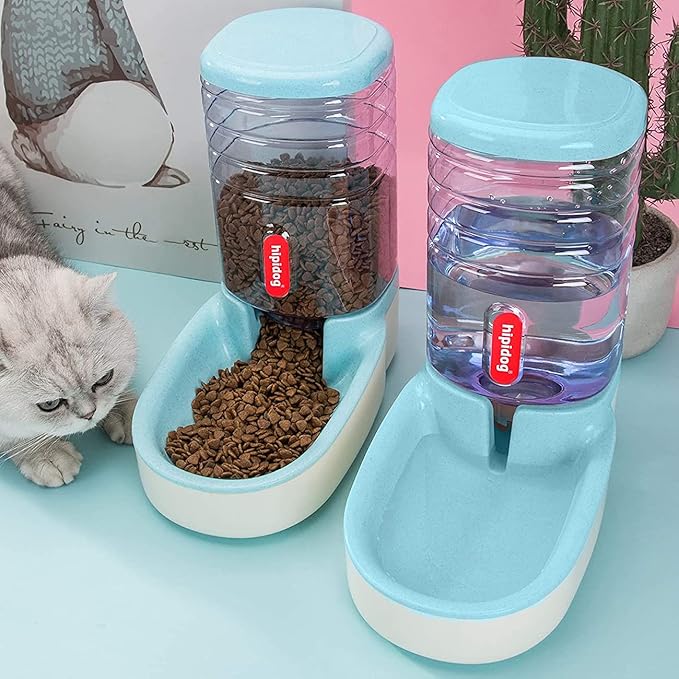 Automatic Feeders and Waterer Dog Cat Food Feeder Water Dispenser Gravity Food and Water Dispenser Automatic Food Dispenser for Small Large Pets Blue