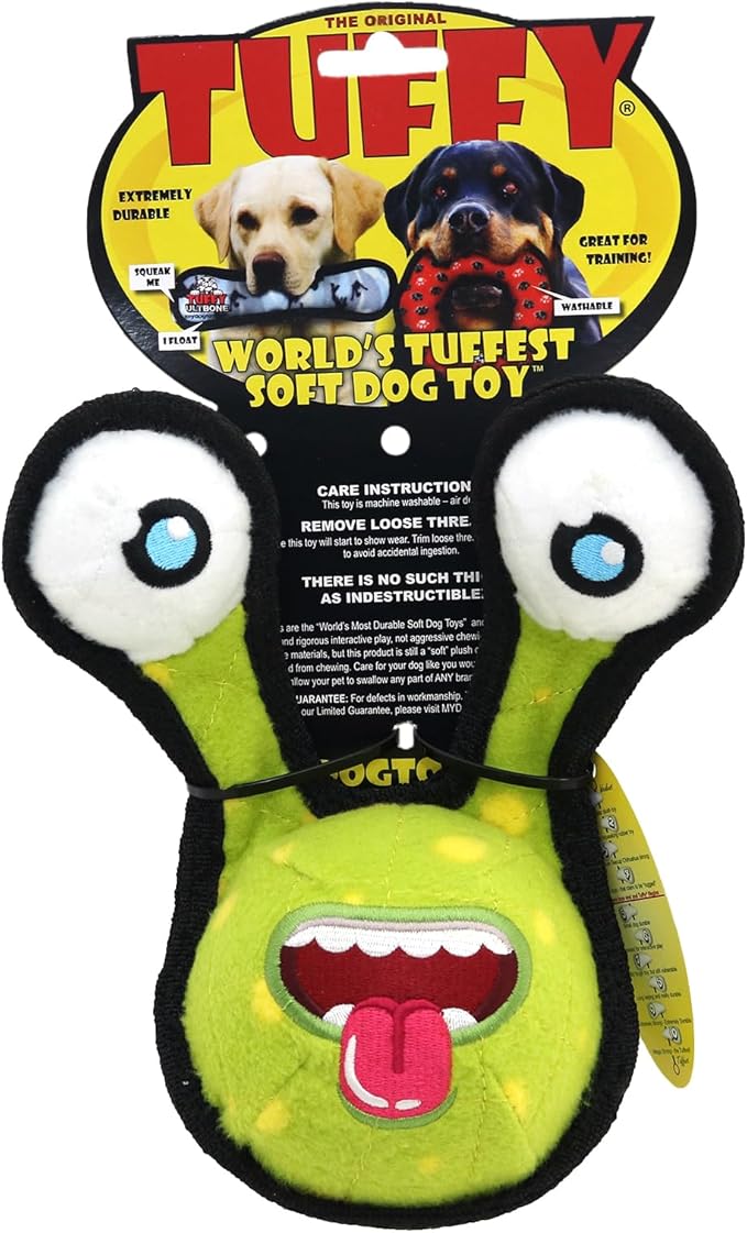 TUFFY® - World's Tuffest Soft Dog Toy - Alien - Multiple Layers. Made Durable, Strong & Tough. Interactive Play (Tug, Toss & Fetch). Machine Washable & Floats. (2 Eye, Large 2 Pack)