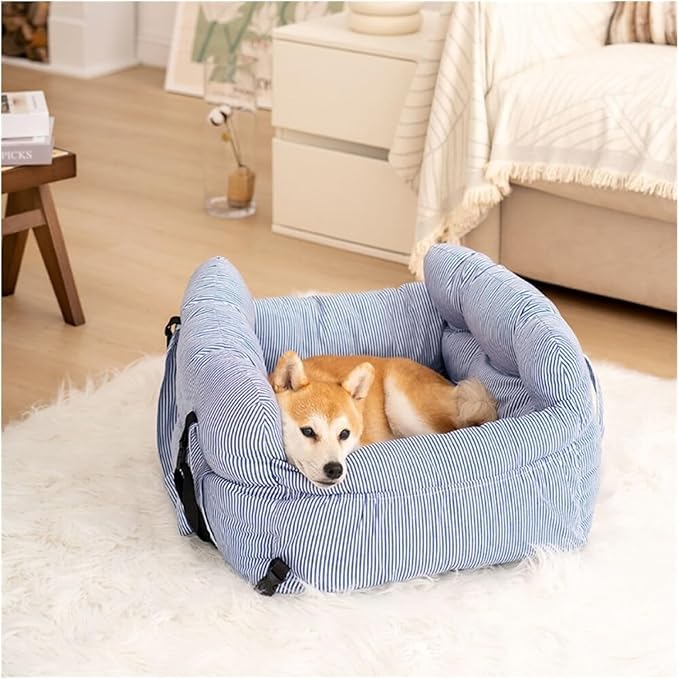 Pet Dog Car Seat Bed Safety Car Seat Booster Portable Dog Carrying Bag For Small Dogs Cats Puppy Carrier Travel Accessories(Blue Strip,Medium)