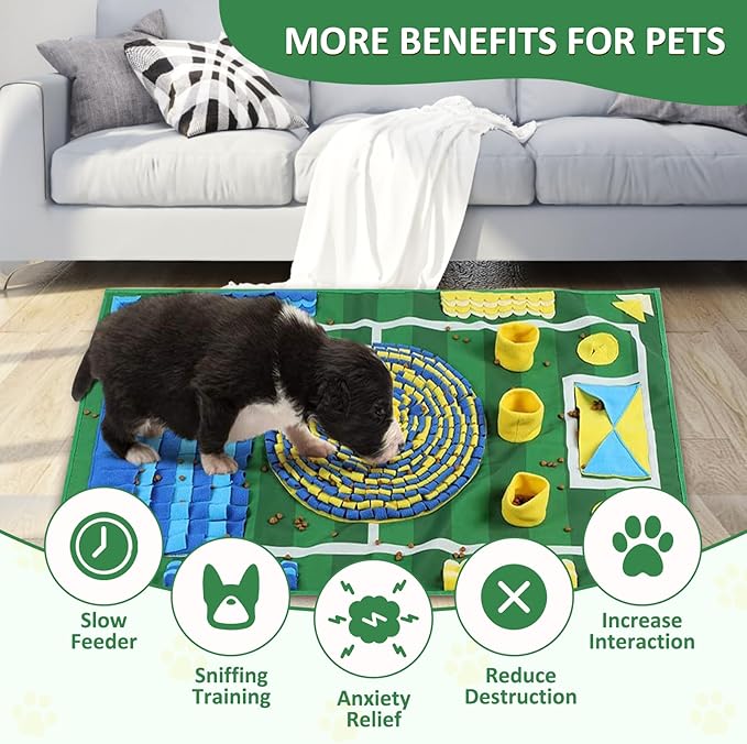 Snuffle Mat for Dogs, Slow Feeding Game Interactive Puzzle Dog Food Mat, Dog Snuffle Toy for Small Medium Large Breed Dogs Puppy Sniff Foraging Mats Mental Stimulation Treat Game, 25.98*39.76 inch