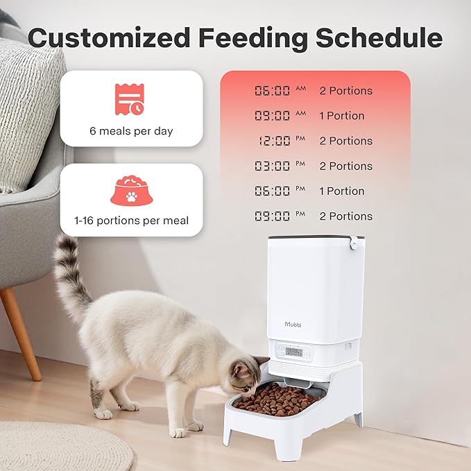 Automatic Dog Feeder with Elevated Stand - 7L Cat Food Dispenser with Large Food Tray, Timed Auto Cat Feeder for Dry Food, 6 Meals Per Day, No-Jam, Freshness Design, Detachable for Easy Clean