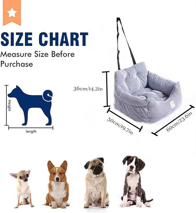 Dog Car Seat, Pet Booster Seat,Dog Travel Car Carrier Bed Safety Seats with Storage Pocket and Clip-On Safety Leash for Small Dog Puppy and Cats,Dual-Use for Car and Home