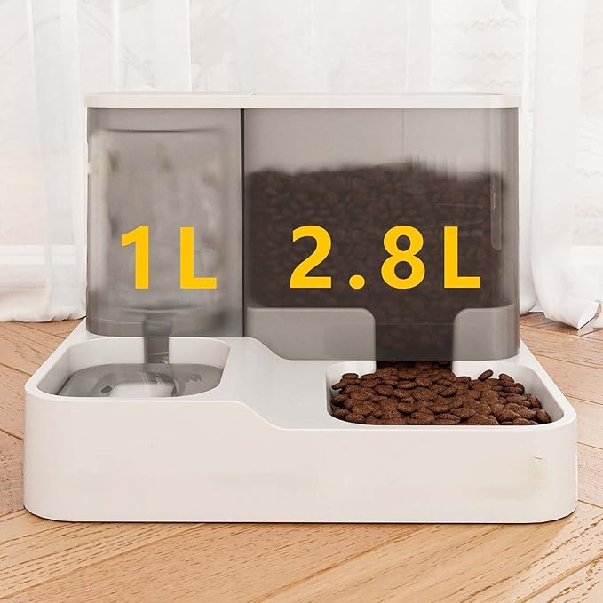 All in One Automatic Cat Feeder and Water Dispenser Set, 2 in 1 Large Capacity Transparent Window Automatic Pet Feeder for Dog Cat (Grey)