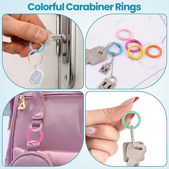 Spring O Rings,Round Spring Snap Keyring, Metal Carabiner Clips for Keychain Handbag Purse Dog