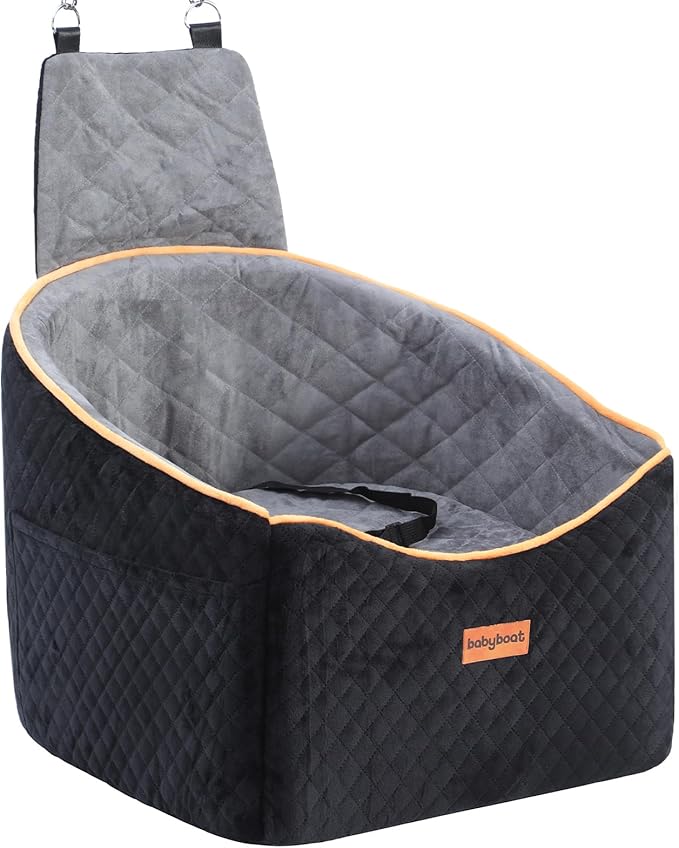 Babyboat Dog Car Seat for Small & Medium Pet Adjustable Height Dog Booster Car Seat with 2 Cushion Up to 30lbs Pet Detachable Travel Pet Bed with Remove Cover, Storage Pockets - Black